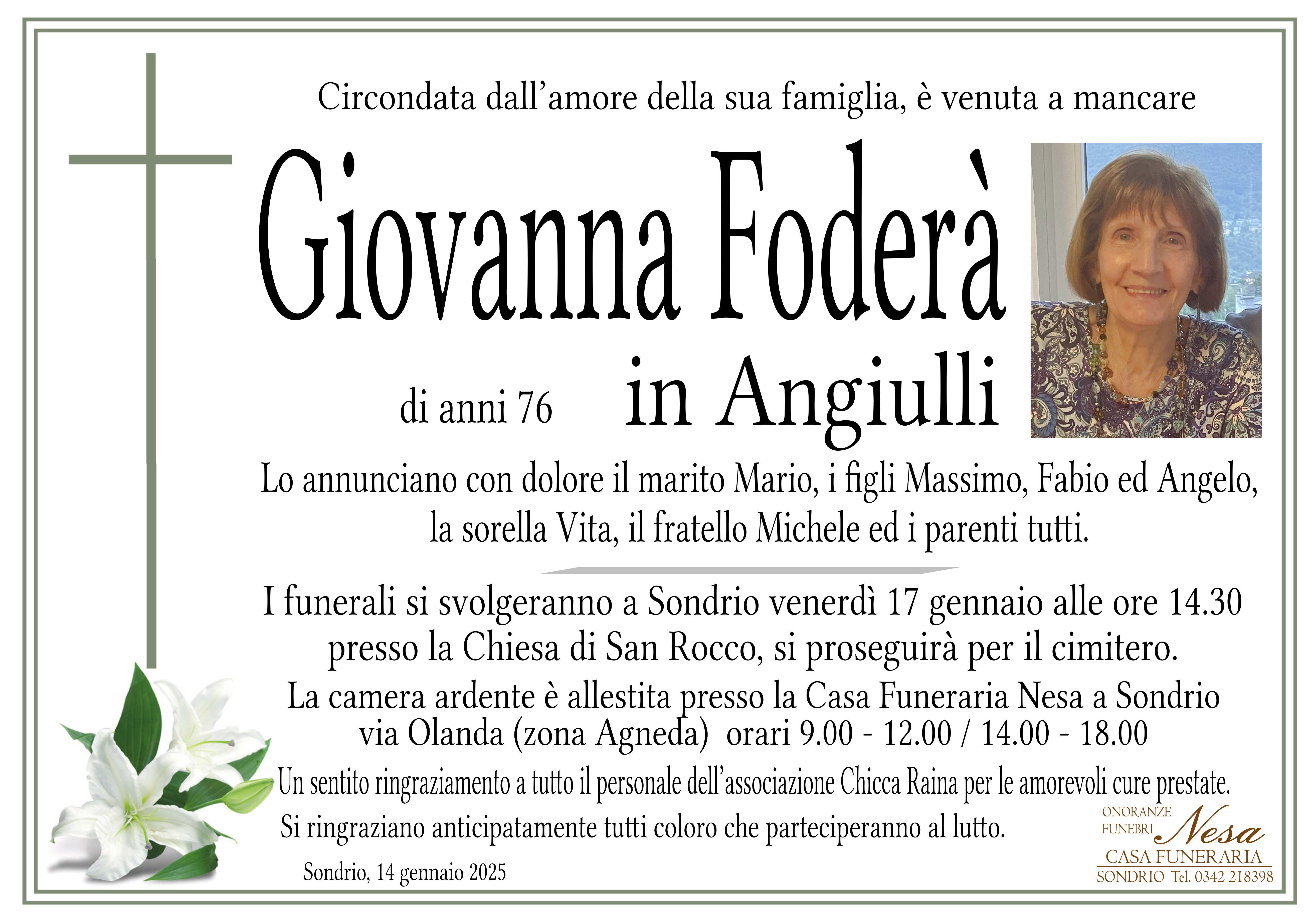 Necrologio GIOVANNA FODERA'